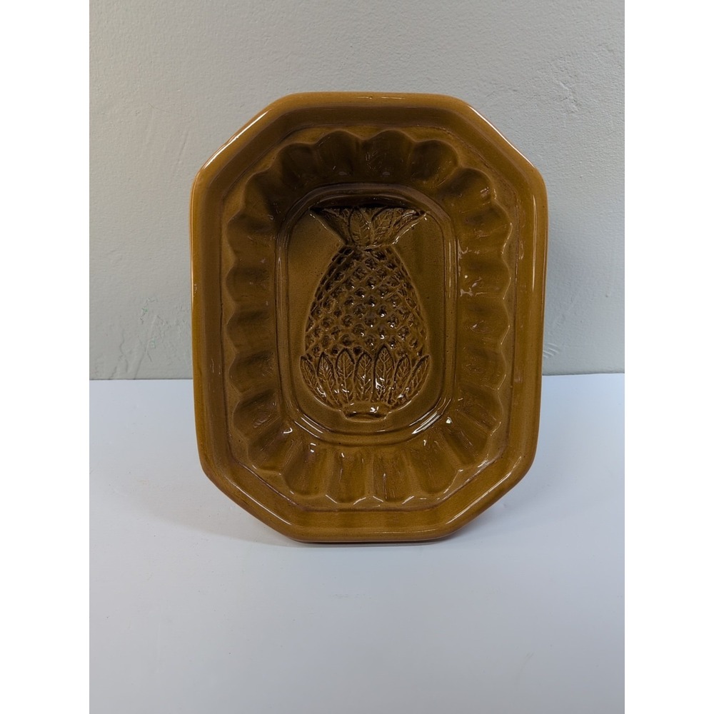 Over And Back Pottery Mustard Yellow Bake Ware Pudding Mold Pineapple Decorative